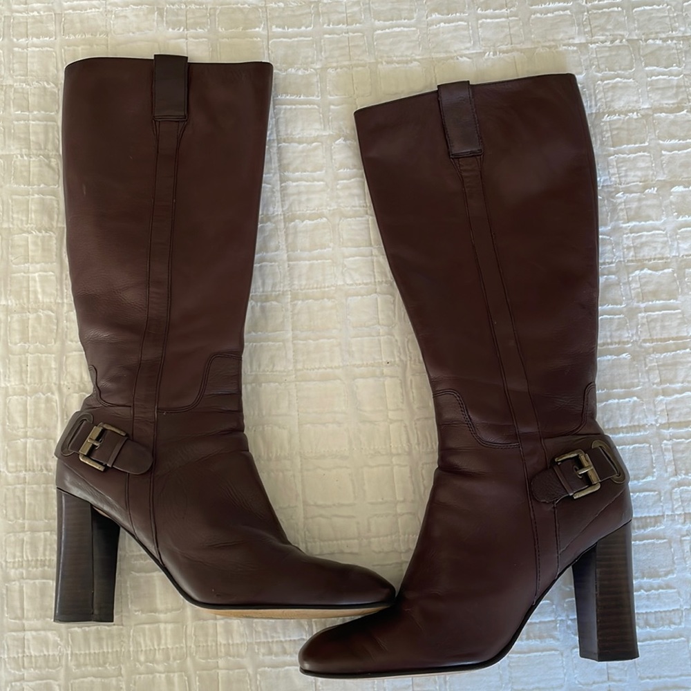 Vintage Nine West Leather size 9 tall boots 4 inch heel inside zipper buckle